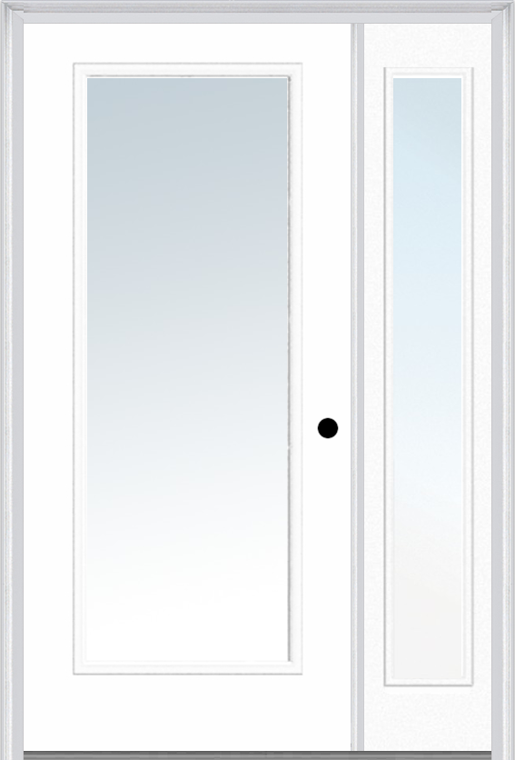 MMI Full Lite 3'0" X 6'8" Fiberglass Smooth Exterior Prehung Door With 1 Full Lite Clear Glass Sidelight 59